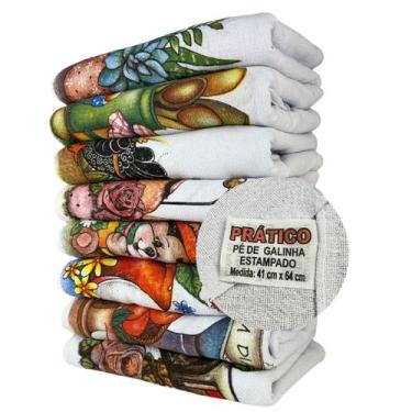 Imagem de Pano De Prato Pé De Galinha Estampas Sortidas - Kit C/ 10 Un - Pratico