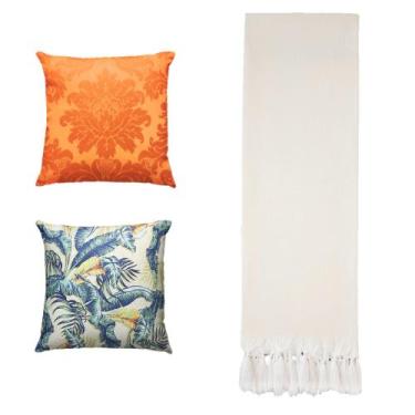 Imagem de Kit Manta Xale de Sofá e Cama Cru Rústico com 2 Capas de almofadas Dec