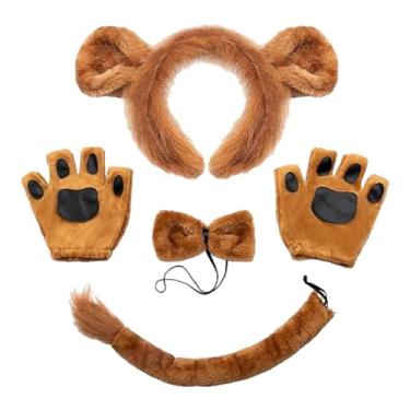 Imagem de Dualoai Animais Orelhas E Cauda Gargantilha Halloween Traje Cosplay Lindos Animais Orelha E Cauda Longa Orelhas de Pelúcia Faixa de Cabeça para Baile Festival, leão