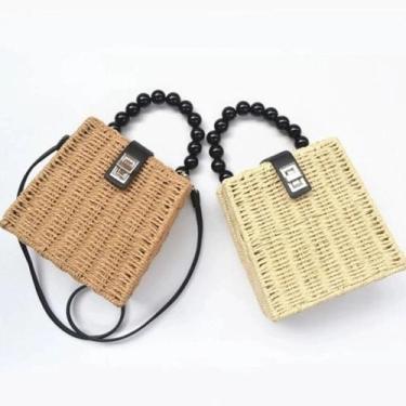 Imagem de Bolsa De Palha Pequena Triangular Moda Feminina Praia Verão - Bolsa de