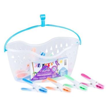 Imagem de Kit Cesta 16 Pregadores De Roupas Prendedores Varal Casamia, Colorido