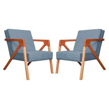 Imagem de Conjunto 2 Poltronas Monalisa Com Braços de Madeira Linho Azul - LM DE
