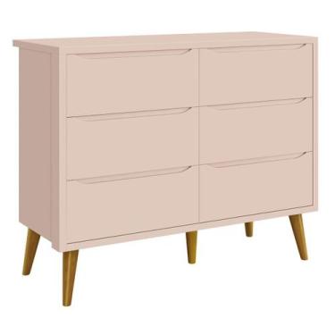 Imagem de Cômoda 6 Gavetas Théo New Rosa Fosco com Madeira - MoveisAqui - RELLER
