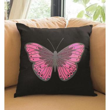 Imagem de Almofada Preta Borboleta Rosa 40x40cm - Serigrafada Frente e Verso - F