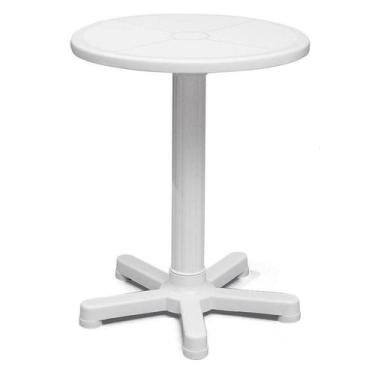 Imagem de Mesa plastica montavel capri branca com base e tubo plastico brancos -