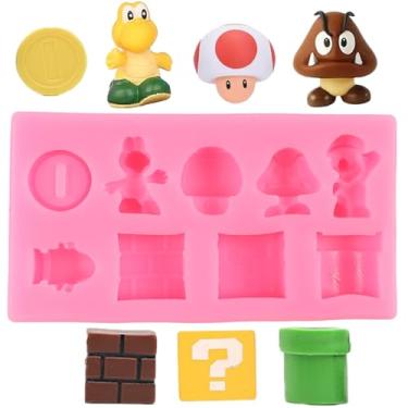 Imagem de QDMOLDS 9 furos Yoshi Ícone quadrado tijolo dragão cogumelo moeda ouro moldes de silicone desenhos animados moldes de fondant para decoração de bolos topo de cupcake doce chocolate pasta de goma