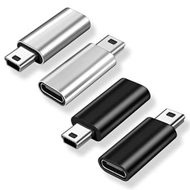 Imagem de AreMe Adaptador Mini USB 2.0 para USB C (pacote com 4), conector conversor USB tipo C fêmea para mini USB macho para câmera digital, MP3 Players, câmera veicular, receptor GPS e mais (preto + prata)