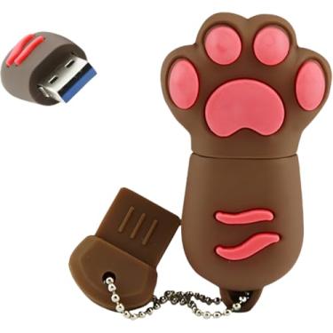Imagem de Ecoodisk Pen Drive USB 3.0 de 128 GB com desenho animado adorável pata de gato, borracha de silicone, pendrive marrom, 128 GB-catpaw-brown3.0