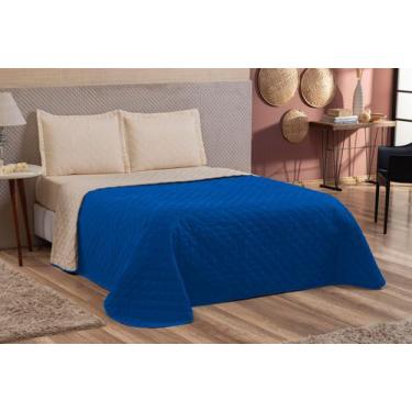 Imagem de Cobre leito casal queen com viés 4 peças Lençol elasticado azul/bege -