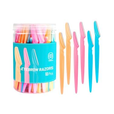 Imagem de MoHern Navalha de sobrancelha com caixa, 60 lâminas de barbear faciais multiuso, multicolorida para mulheres e homens, lâmina dermaplane para rosto