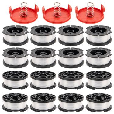 Imagem de KAKO Carretel de substituição para cortador de cordas Black and Decker AF-100 AF-100-3ZP AF-100-BKP, carretel de substituição de linha de aparador de 9 metros, compatível com GH900 GH600 GH610 Edger (16 carretéis, 3 tampas, 3 molas)