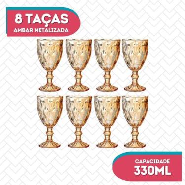 Imagem de 8 Taça Diamond 330Ml Vidro Dourado Resistente Metallic Drink - Class H
