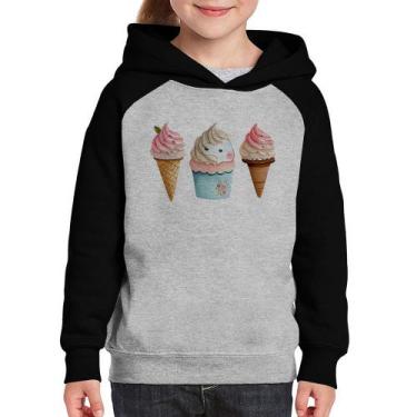 Imagem de Moletom Infantil Unicórnio Sorvete - Foca na Moda, Cinza, Preto, 4