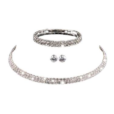 Imagem de Conjunto Colar E Brinco Strass Noivas Festa Casamento Luxo - REIS ACES