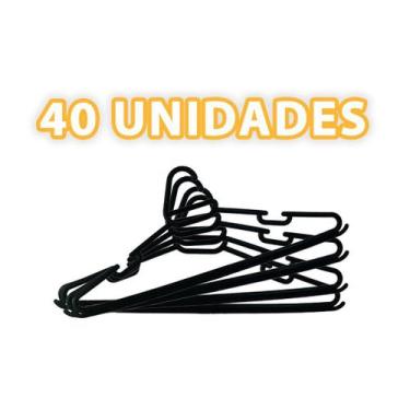 Imagem de Cabides Para Roupas - Cabide Adulto Redondo Preto Kit 40 Unidades - Jr
