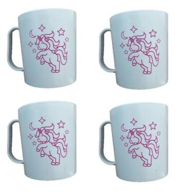 Imagem de Kit 10 canecas 400ml estampa unicornio plástico branco - Buteco e Deco
