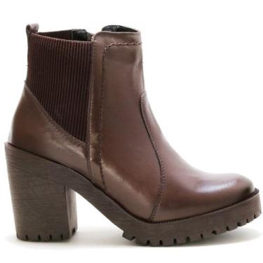 Imagem de Bota Coturno Couro Feminino Elástico Zíper Moda Elegante Resistente Sa
