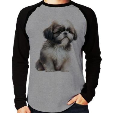 Imagem de Camiseta Raglan Cachorro Shih Tzu Filhote Manga Longa - Foca na Moda, 