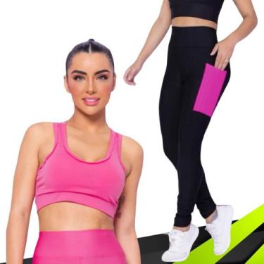 Imagem de Kit conjunto TOP ALÇA MÉDIA bojo + CALÇA LEGGING BOLSOS Feminino Acade