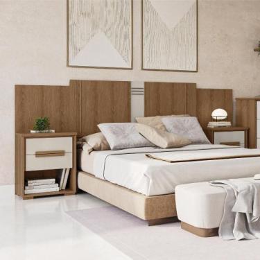 Imagem de Cabeceira Casal com Mesa de Cabeceira 2 Gavetas Angra Móveis Rimo, Jeq