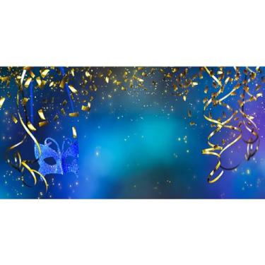 Imagem de DORCEV Pano de fundo de carnaval para fotografia 6 x 3 m luxuoso baile de máscaras de carnaval pano de fundo azul dourado fita fita de fundo de festa de carnaval faixa adulto senhora decoração de
