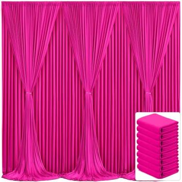 Imagem de 8 painéis, cortina de fundo rosa choque para festas, fúcsia, sem rugas, 12,2 m x 3 m, painéis para decoração de fundo de tecido de poliéster para chá de bebê, aniversário, fotografia, fotografia