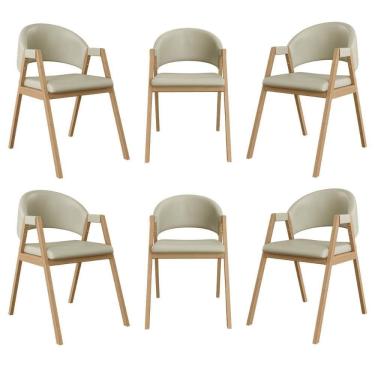 Imagem de Kit 6 Cadeiras Suellen Luxo Reforçada Mesa De Jantar Courino Bege