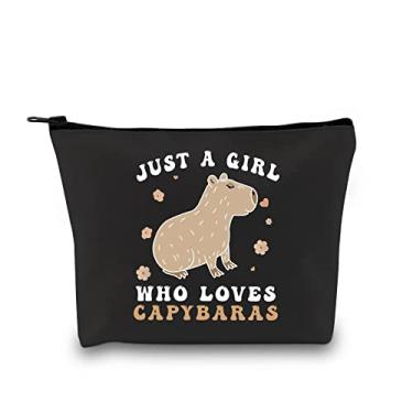 Imagem de Acessórios para amantes de capivara, presente de roedores gigantes, presente com tema de animais, Just Who Loves Capivaras, bolsa de cosméticos, Preto