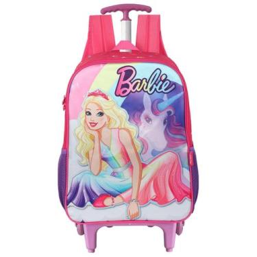 Imagem de Mochila Barbie Meninas Original Unicórnio Princesa Rodinhas Rosa - Lux