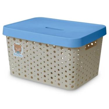 Imagem de Kit 2 Caixas Cesto Organizador Baby Bear Rosa Azul 17L Trama Rattan In