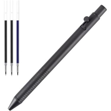 Imagem de Generic Caneta de gel retrátil de liga de titânio cinza escuro sem clipe compatível com refil estilo Pilot G2 com 3 refis extras em caixa de presente (LA018)