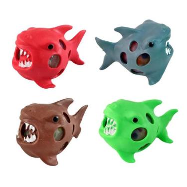 Imagem de Brinquedo tubarão de plástico anti-estresse c/ 4 unidades - QUERO PRES