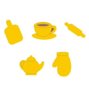 Imagem de KIT 5 Cortadores Cozinha Tábua Rolo Luva Bule Xícara - DOCE IMPRESSO, 