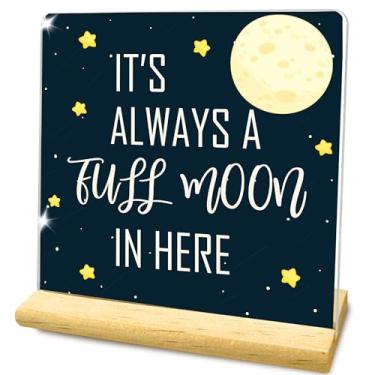 Imagem de It's Always a Full Moon in Here Sinais de acrílico engraçados para banheiro doméstico mesa prateleira, 10 x 10 cm