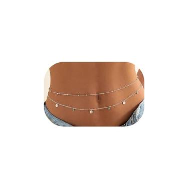 Imagem de Correntes de cintura para mulheres, corrente de cintura dourada, corrente de barriga de prata, corrente ajustável em camadas para o corpo, corrente de lantejoulas, biquíni sexy, joia de praia para