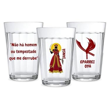 Imagem de Kit 3 Copos Vidro Americano 190ml Orixás Diversos Umbanda Candomblé Guias Artigo Religioso Axé Proteção Agua Refrigente Café (IANSÃ)
