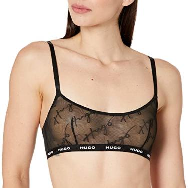 Imagem de HUGO Sutiã feminino de renda com escrita tonal, Preto transparente/preto sólido, M