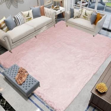 Imagem de Latepis Tapete peludo rosa claro 20 x 25 cm tapetes macios de pele de coelho sintético para sala de estar, grande lavável, antiderrapante, tapete felpudo para quarto, sala de jogos, quarto de crianças