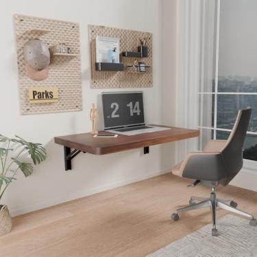 Imagem de IAE Mesa Dobrável de Parede com Madeira de Pinho, Mesa de Parede Flutuante de 24"x14", Mesa Dobrável para Lavanderia com Suportes de Prateleira, Prateleira de Mesa Dobrável, Bancad (24*13,7*6,3 Polega