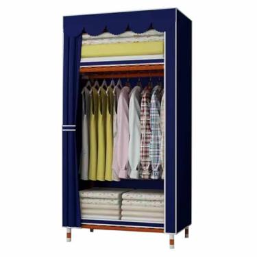 Imagem de Guarda-roupa Armário de madeira sólida, tecido para aluguel, cortina de plástico, armazenamento, dormitório, armário simples, cor sólida armário