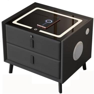 Imagem de Mesa lateral com carregamento sem fio e trava de impressão digital, mesa de cabeceira inteligente com 2 gavetas, mesa de cabeceira com carregamento de áudio e USB, armário para quartos, sala de estar,