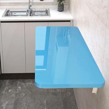 Imagem de Mesa dobrável montada na parede, mesa flutuante dobrável para espaços pequenos - mesa dobrável para lavanderia, mesa de folhas caídas - cozinha e jantar - solução para economia de espaço, azul, 60 x