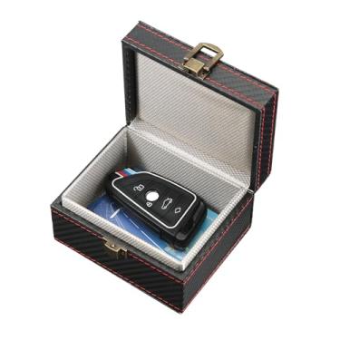 Imagem de BINB ROAD Caixa bloqueadora de sinal de chave de carro compatível com Faraday Box para chaves de carro, fibra de carbono, pequena