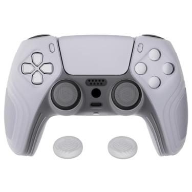 Imagem de eXtremeRate PlayVital Samurai Edition Capa de silicone antiderrapante branca transparente para ps5, capa protetora ergonômica de borracha macia para controle ps5 com tampas brancas transparentes para