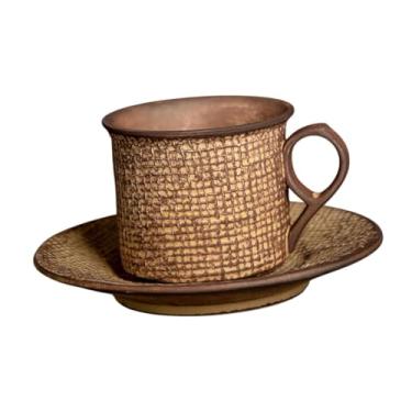 Imagem de Ｂｅｓｇａ Xícara de café expresso com pires conjunto de xícara de café 250ml copo de bebida caneca rústica caneca de cerâmica para cappuccino café chá, Marrom