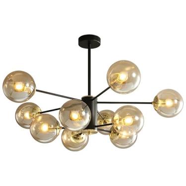Imagem de KUGGKKTP Lustre antigo moderno de 10 luzes, luminária pendente de fazenda, preto, luz de teto ajustável para sala de jantar, sala de estar, cozinha, ilha