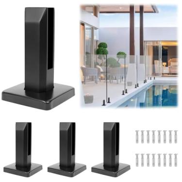 Imagem de LukLoy 304 torneiras de vidro quadradas de aço inoxidável cerca de piscina braçadeira de torneira escadas de jardim doméstico balaustrada trilhos de varanda braçadeira de piso de vidro (4 peças preto