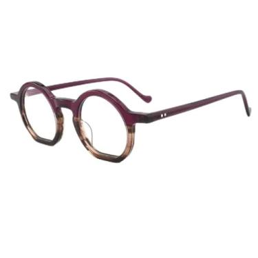 Imagem de Armação de óculos de acetato, masculino, feminino, casual, retrô, oval, rebite, roxo
