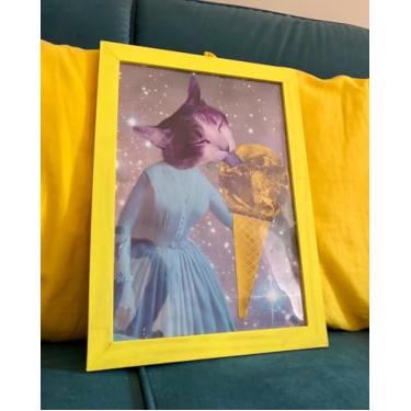 Imagem de Quadro Decorativo Colagem Gato Sorvete