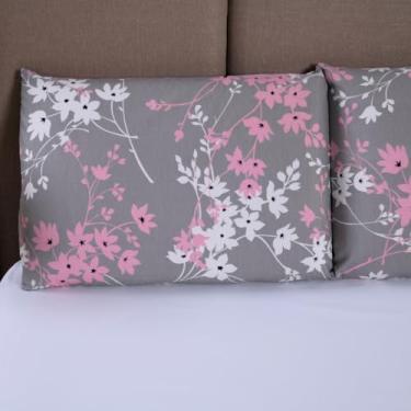 Imagem de Jogo de Lençol 100% Algodão 200 Fios Lençol Com Elastico Lençol e Fronha ESTAMPADO CAMA BOX E COMUM, Lençol Solteiro, Casal e Queen (QUEEN 3 PEÇAS, FLORAL CINZA)